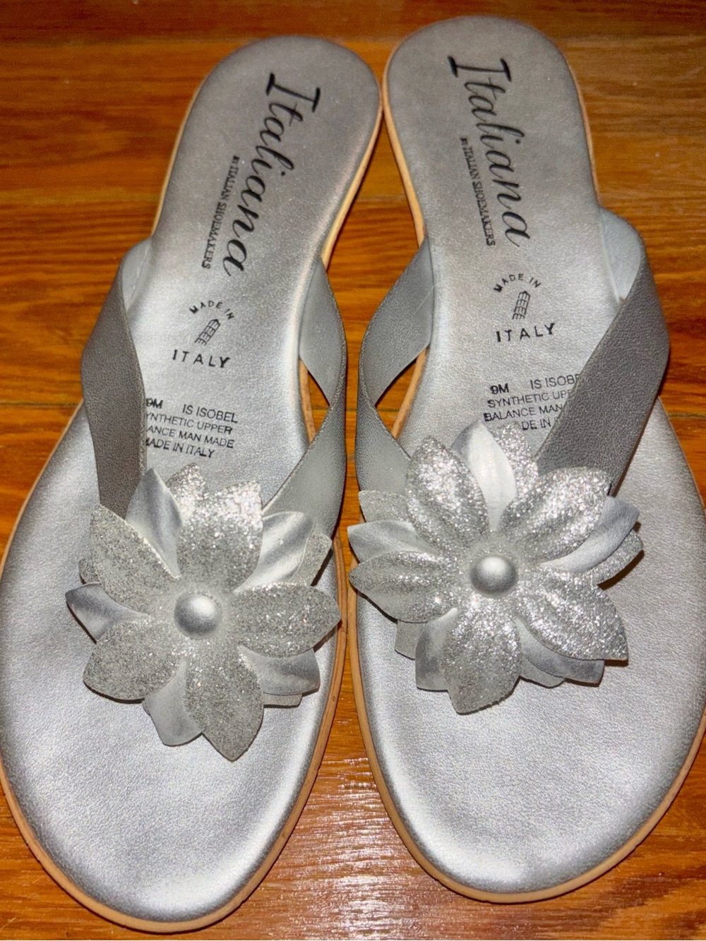 Italiano Silver Floral Slip-On Sandals for Women